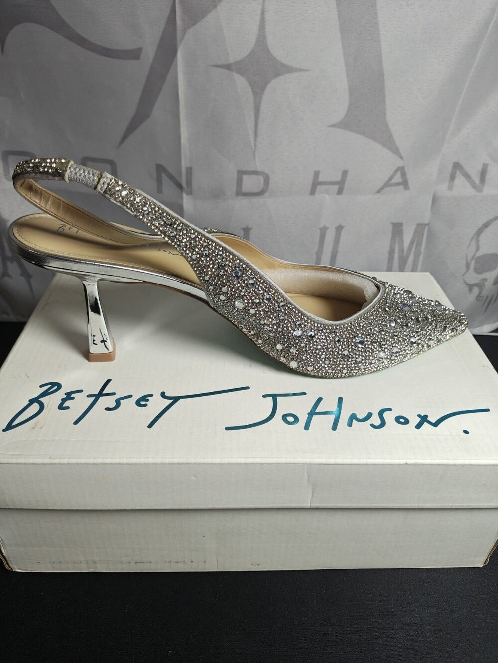 Betsey Johnson $129 Women's 9.5 Wide Mya Rhinestone Silver Slingback Pump NWB